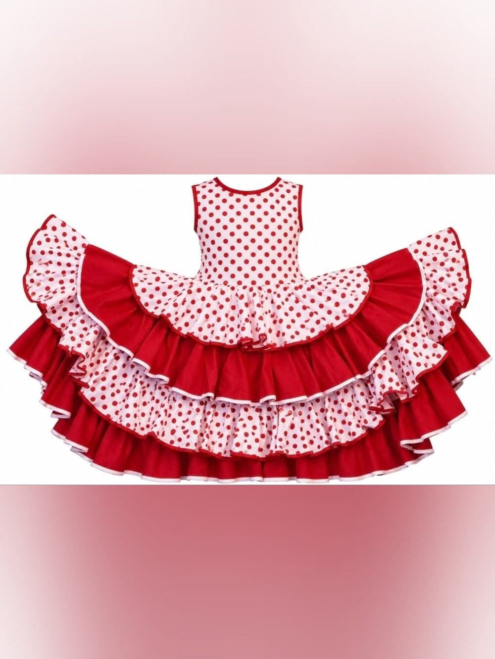 Handmade Spanish Flamenco Dress Red & White PolkaDot Tiered Ruffle Dance Costume